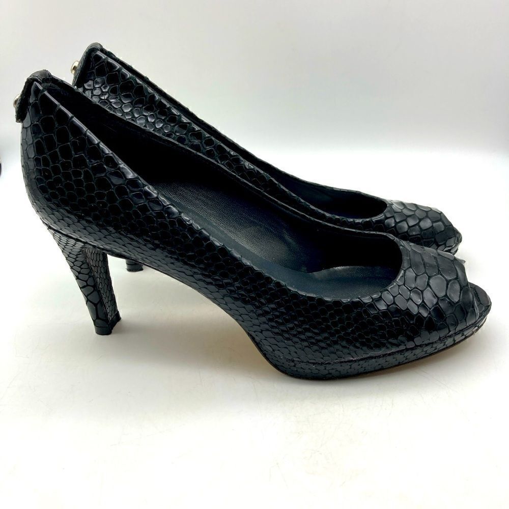 Stuart Weitzman Black Python Embossed Leather Pla… - image 4